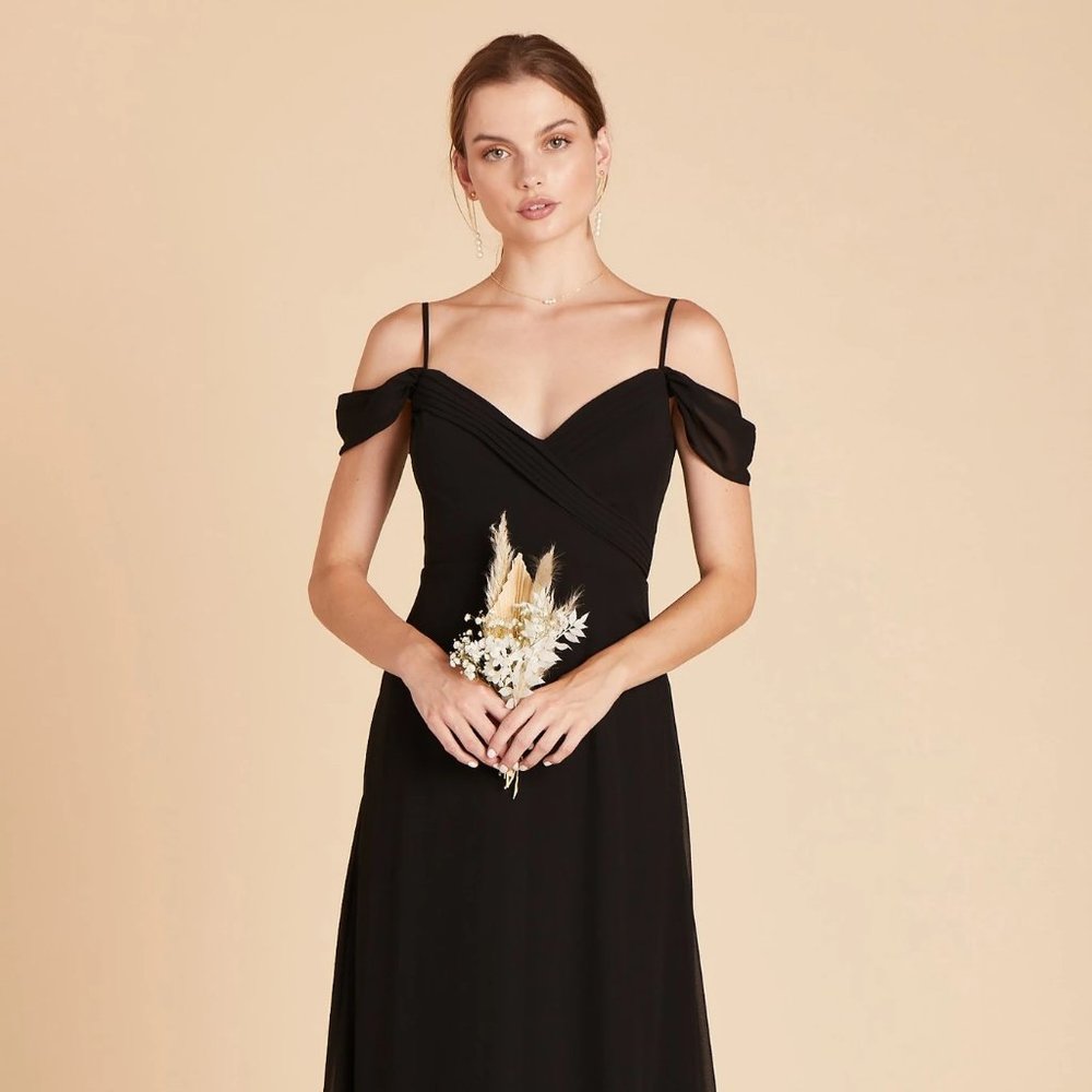 Birdy Grey Black Off-Shoulder Spaghetti Strap Bridesmaid Dress